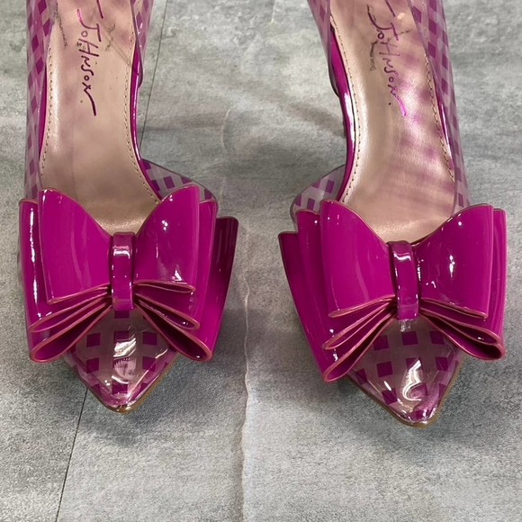BETSEY JOHSON Women's Fuchsia Checkered Kaison Pointed-Toe Pumps SZ 5 - Picture 5 of 11